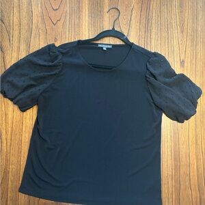 Adrianna Papell Black Puff-Sleeve Short Sleeve Top